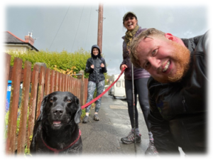 Photo of Dan Buckley, from P4otos, Christine Smith, from Bodyshop At Home and Professional writer, Elaine Hutchison, during their wet netwalking walk