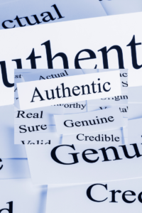 Sign saying authentic and genuine on social media