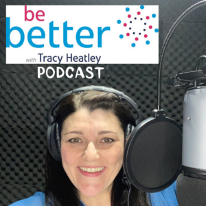 Tracy in the studio recording her Imposter Syndrome And The Impact On Marketing Podcast