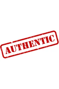The word Authentic in big red letters
